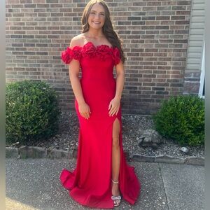 Ava Presley Elegant Red Off-Shoulder Dress